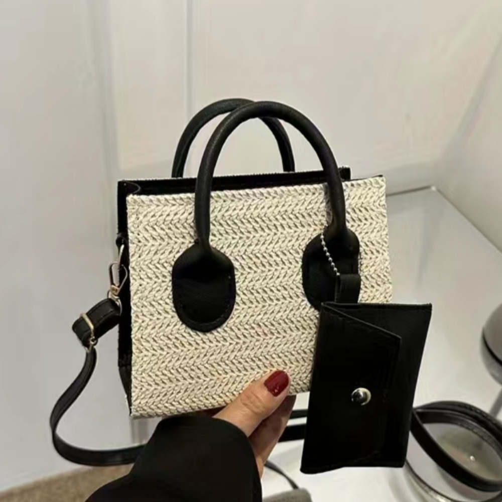 Black and Cream Mini Bag with Two-Tone Design